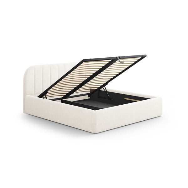 Elevandiluu toonis polsterdatud kaheinimesevoodi, koos panipaiga ja restiga 160x200 cm Juno – Windsor & Co Sofas-image-3