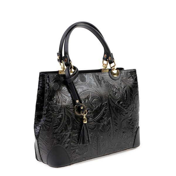 Mustast nahast käekott Floral - Carla Ferreri-image-2