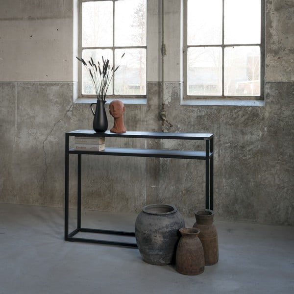 Must konsoollaud tammepuidust lauaplaadiga 30x120 cm Daniël - Spinder Design-image-2