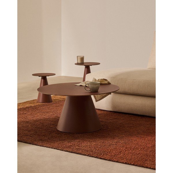 Terrakottapunane ümmargune diivanilaud klaasist pealispinnaga ø 80 cm Wilshire - Kave Home-image-1