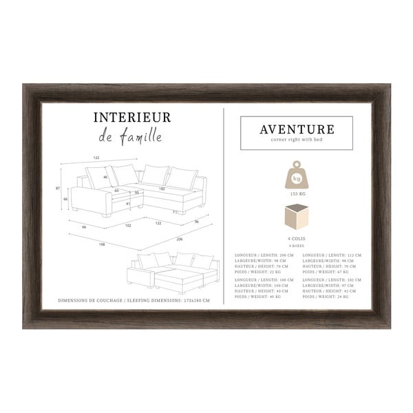 Černá rohová pohovka s lůžkem na pravé straně INTERIEUR DE FAMILLE PARIS Aventure-image-2