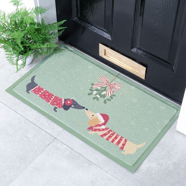 Jõuluteemaline uksematt taaskasutatud plastist 40x70 cm Christmas Sausage Dogs - Artsy Doormats-image-1