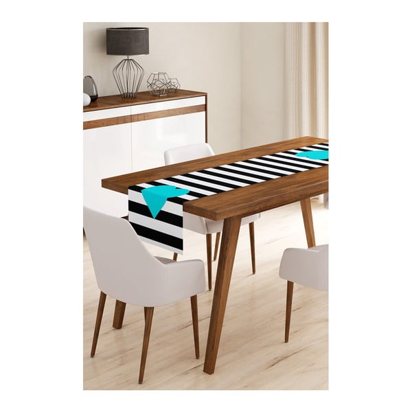 Běhoun na stůl z mikrovlákna Minimalist Cushion Covers Stripes with Blue Heart, 45 x 145 cm