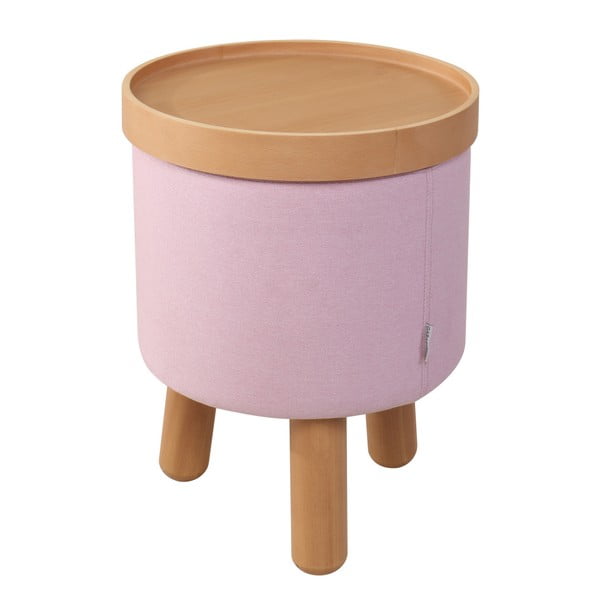 Růžová stolička s detaily z bukového dřeva a odnímatelnou deskou Garageeight Molde, ⌀ 35 cm