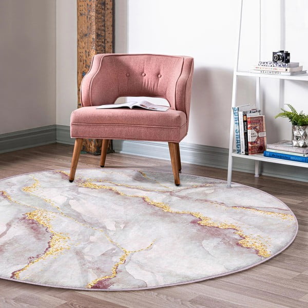 Heleroosa/kuldne pestav ümmargune vaip ø 120cm Marble – Mila Home-image-4