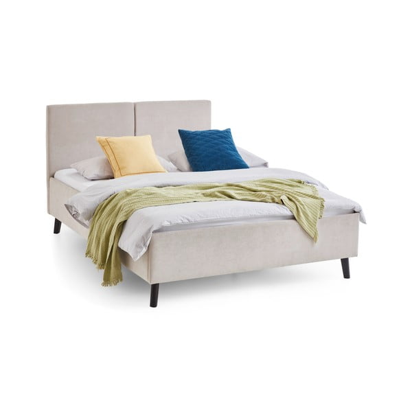 Beež polsterdatud kaheinimesevoodi liistudest raamiga 140x200 cm Piano - Meise Möbel-image-3