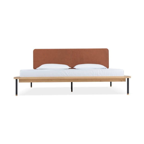 Pruun/füüsiline tammepuust kaheinimesevoodi koos võrega 160x200 cm Fina - Gazzda-image-2