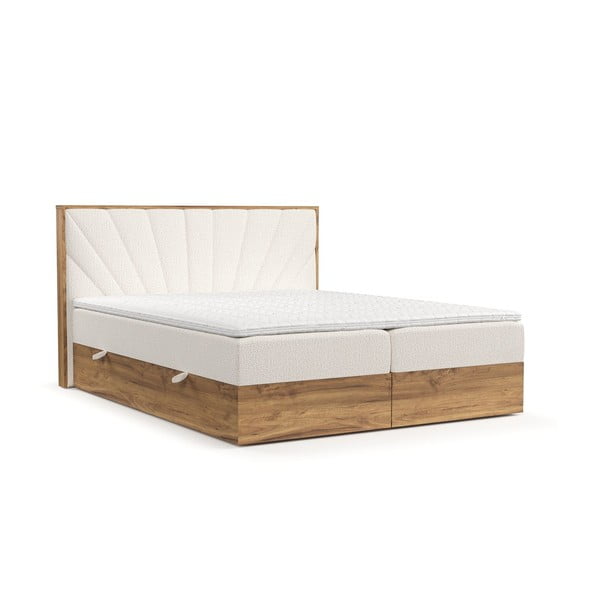Beež/naturaalne vedrumadratsiga voodi koos panipaigaga 200x200 cm Asahi - Maison de Rêve