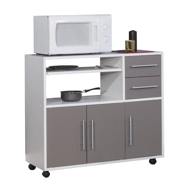 Šedý pojízdný kuchyňský úložný prostor s policemi TemaHome Marius