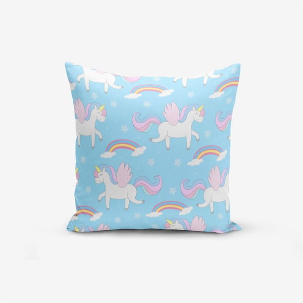 Puuvillasegust padjapüür sinise taustaga, 45 x 45 cm Unicorn Rainbow - Minimalist Cushion Covers
