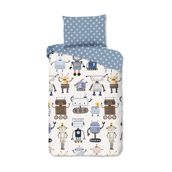 Sinine-beež puuvillane laste voodipesu üheinimesevoodile 140x200 cm Robo - Good Morning