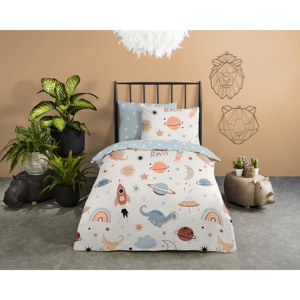 Sinine-beež puuvillane laste voodipesu üheinimesevoodile 140x200 cm Eclips - Good Morning-image-1