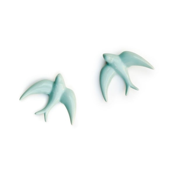 Komplekt 2 käsitsi valmistatud helesinist portselanist seinakaunistust Golondrinas - Velvet Atelier-image-2