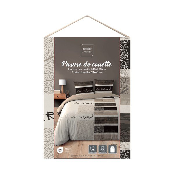 Pruun 3-osaline puuvillane voodipesu kaheinimesevoodile/eriti suurele voodile 240x220 cm So Natural - douceur d'intérieur-image-2