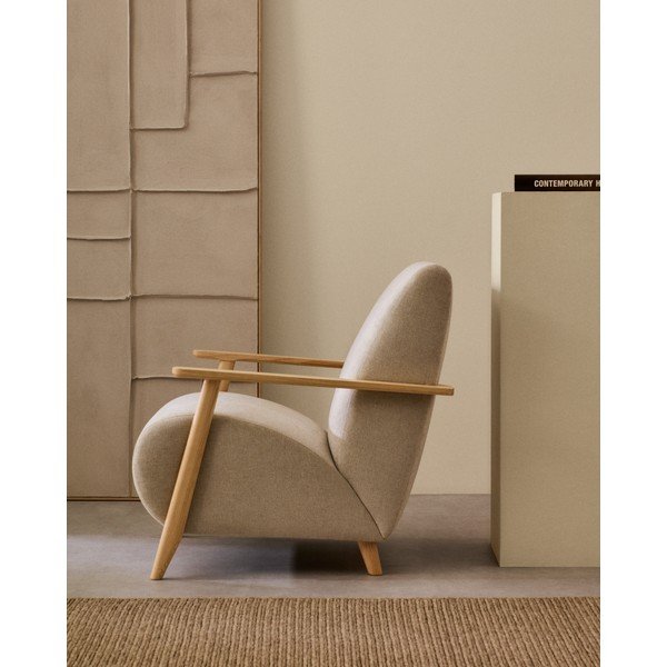 Beež-kreem šenillist tugitool Meghan - Kave Home-image-2