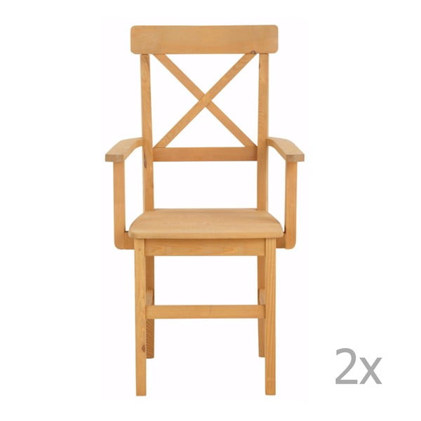 Sada 2 jídelních židlí s područkami z masivního borovicového dřeva Støraa Nicoline
