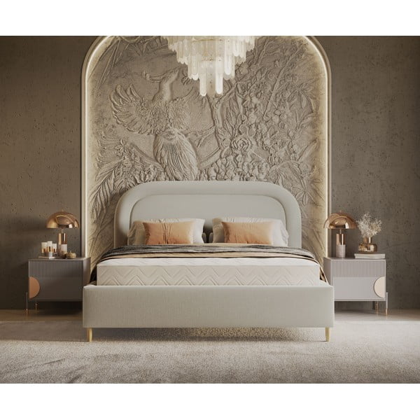 Kreem polsterdatud kaheinimesevoodi koos voodipõhja ja panipaigaga 180x200cm Mija - Maison de Rêve-image-4