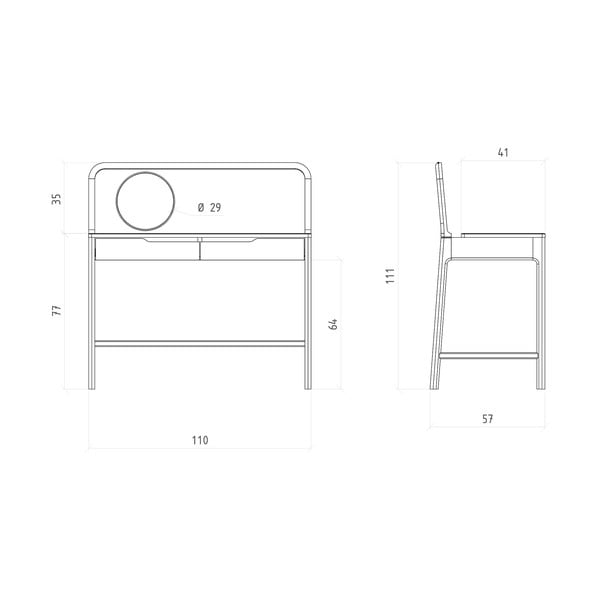 Tammepuidust tualettlaud 57x110 cm Twig - The Beds-image-4