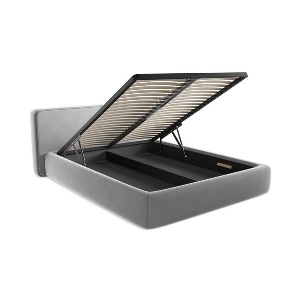 Hall polsterdatud kaheinimesevoodi koos voodipõhja ja panipaigaga 160x200cm Kiana - Makamii-image-3