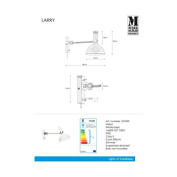 Valge seinalamp Larry - Markslöjd-image-3