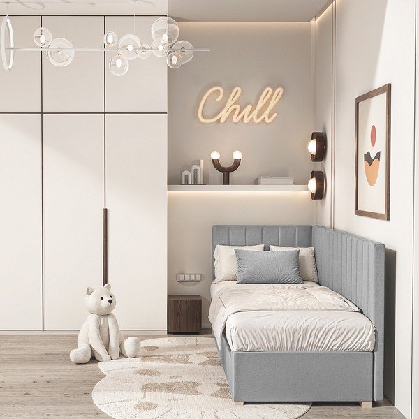 Hall nurga lastevoodi koos madratsiga koos hoiuruumiga 90x200 cm Snugi – Ghado-image-1