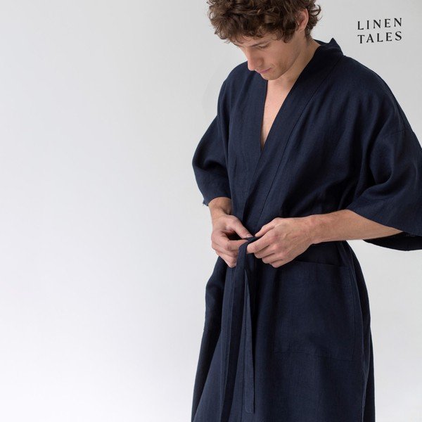 Tumesinine linasest riidest hommikumantel suurus S/M Summer - Linen Tales-image-1