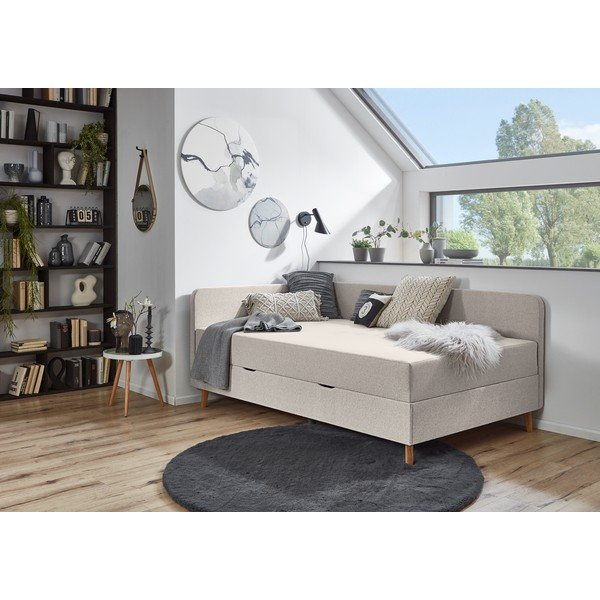 Beež polsterdatud üheinimesevoodi koos panipaigaga 90x200 cm Cabana - Meise Möbel-image-1
