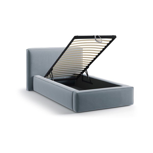 Helesinine polsterdatud üheinimesevoodi koos panipaiga ja voodipõhjaga 90x200 cm Jodie - Micadoni-image-1