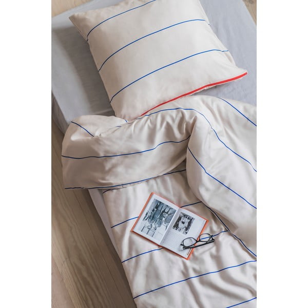 Sinine-beež puuvill-satiinist voodipesu üheinimesevoodile 140x200 cm Align - Mette Ditmer Denmark-image-2