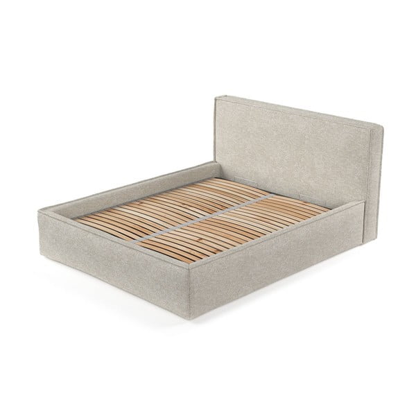 Beež polsterdatud kaheinimesevoodi koos voodipõhja ja panipaigaga 200x200cm Lounge L - Maison de Rêve-image-3