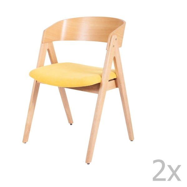 Sada 2 jídelních židlí z kaučukovníkového dřeva s žlutým podsedákem sømcasa Rina