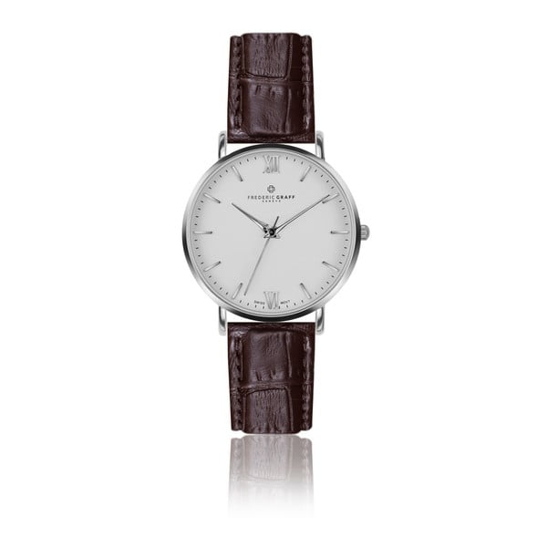 Pánské hodinky s hnědým páskem z pravé kůže Frederic Graff Silver Dent Blanche Croco Brown Leather