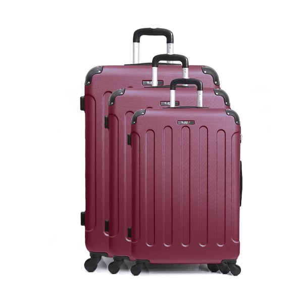 Sada 3 tmavě červených cestovních kufrů na kolečkách Bluestar Vanity Cadenas