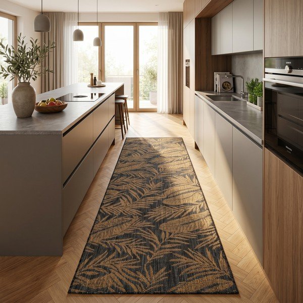 Must/pruun sise- ja välistingimustes kasutatav jooksja 80x250 cm Mira 1451 - Ayyildiz Carpets-image-1