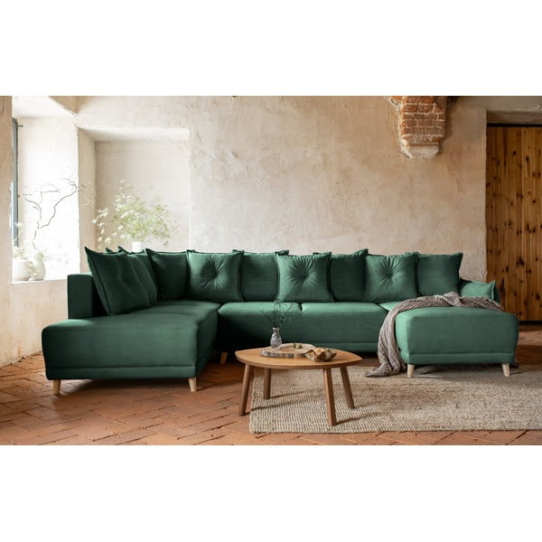 Roheline velvetist nurgadiivanvoodi (vasak nurk/"U") Lazy Lukka - Miuform-image-4