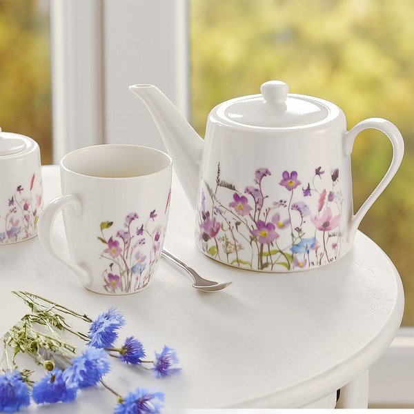 Valge/lilla portselanist teekann 1 l Louka - Orion-image-1