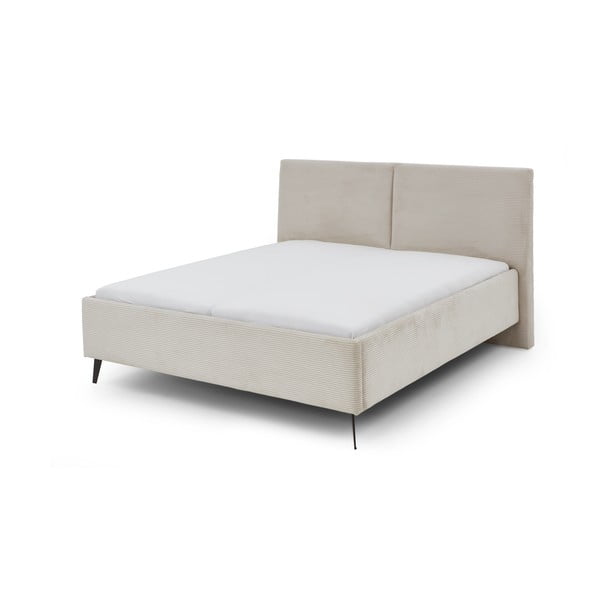 Beež polsterdatud kaheinimesevoodi panipaigaga ja liistudest raamiga 180x200 cm Lando - Meise Möbel