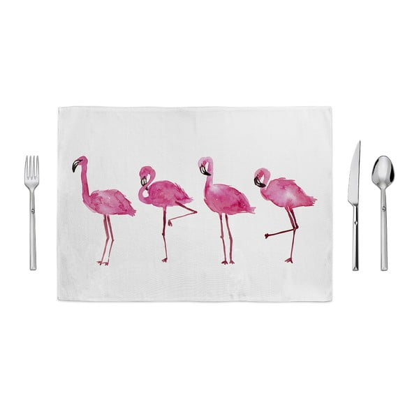 Růžovobílé prostírání Home de Bleu Painted Flamingos, 35 x 49 cm