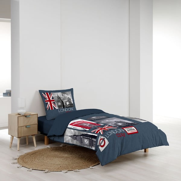 Tumesinine puuvillane ühekohalise voodi voodipesu 140x200 cm City London - douceur d'intérieur-image-2