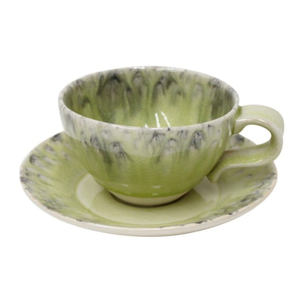 Zelený kameninový šálek na čaj s podšálkem Ego Dekor Madeira, 250 ml