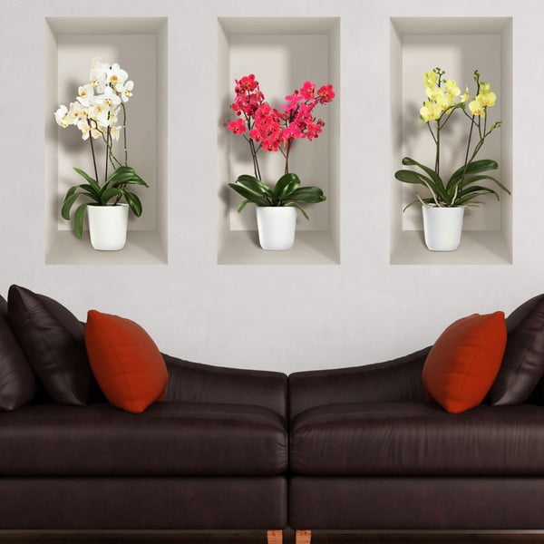 Komplekt 3 3D seinakleebist orhideed - Ambiance