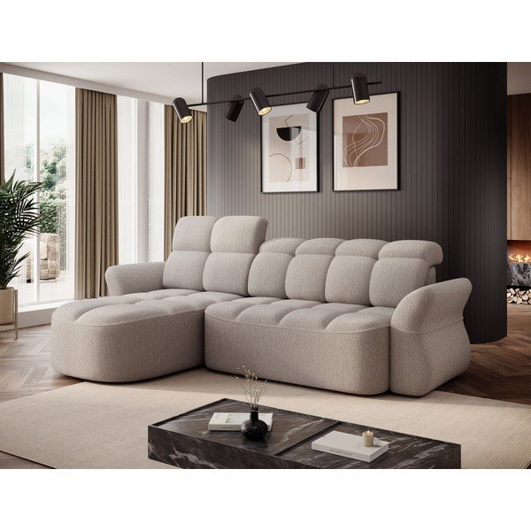 Beež bouclé-kangast lahtikäiv/sahtliga nurgadiivan (vasak nurk/lamamisosaga) Beneth – ELTAP-image-3