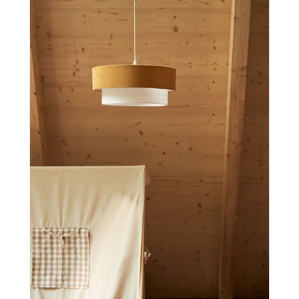Sinepikollane/valge laste lamp tekstiilist varjuga Bianella - Kave Home-image-1