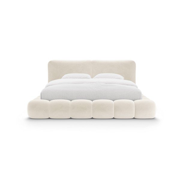 Elevandiluu värvi polsterdatud kaheinimesevoodi koos panipaiga ja voodipõhjaga 180x200 cm Solange - Micadoni-image-4