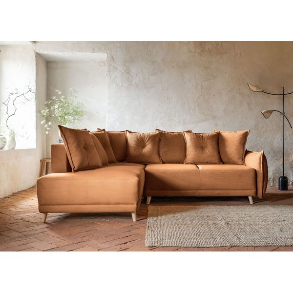 Tellisevärvi velvetist nurgadiivanvoodi (vasak nurk) Lazy Lukka - Miuform-image-1