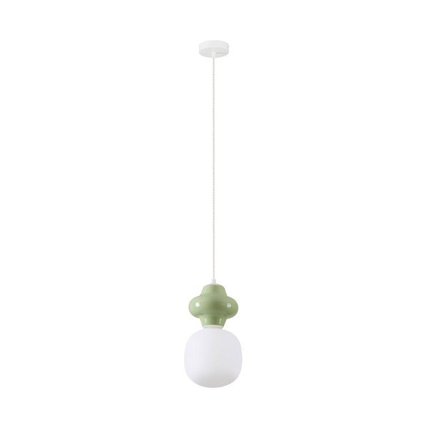 Valge/heleroheline keraamiline ripplamp klaasist varjuga, ø 18 cm Clio - Nova Luce
