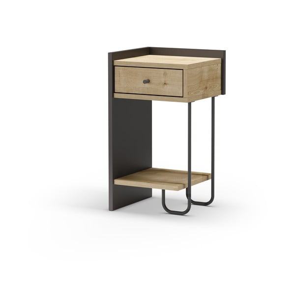 Must-puiduvärvi tammedekooriga öökapp koos riiulitega Mercure - Marckeric-image-3