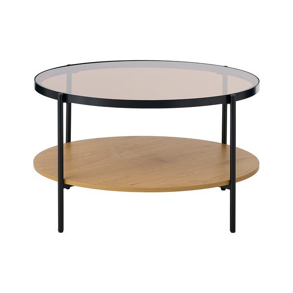 Ümmargune kohvilaud naturaalses värvitoonis klaasist pealispinnaga, ø 84 cm Hassel - Unique Furniture-image-2