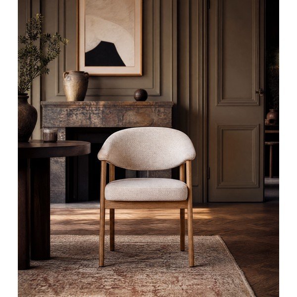 Kreemid söögitoolid tammepuidust käetugedega 2tk komplektis Elk - Unique Furniture-image-3