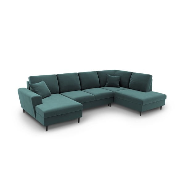 Petrooleumi värvi sametist panipaigaga nurgadiivanvoodi (parem nurk/"U"-kujuline) Kyoto - Cosmopolitan Design-image-1